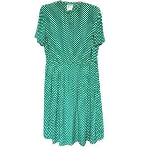 Leslie Fay Dress Petite Size L Todays Size Apr 12 Green Polka Dot Midi Vintage